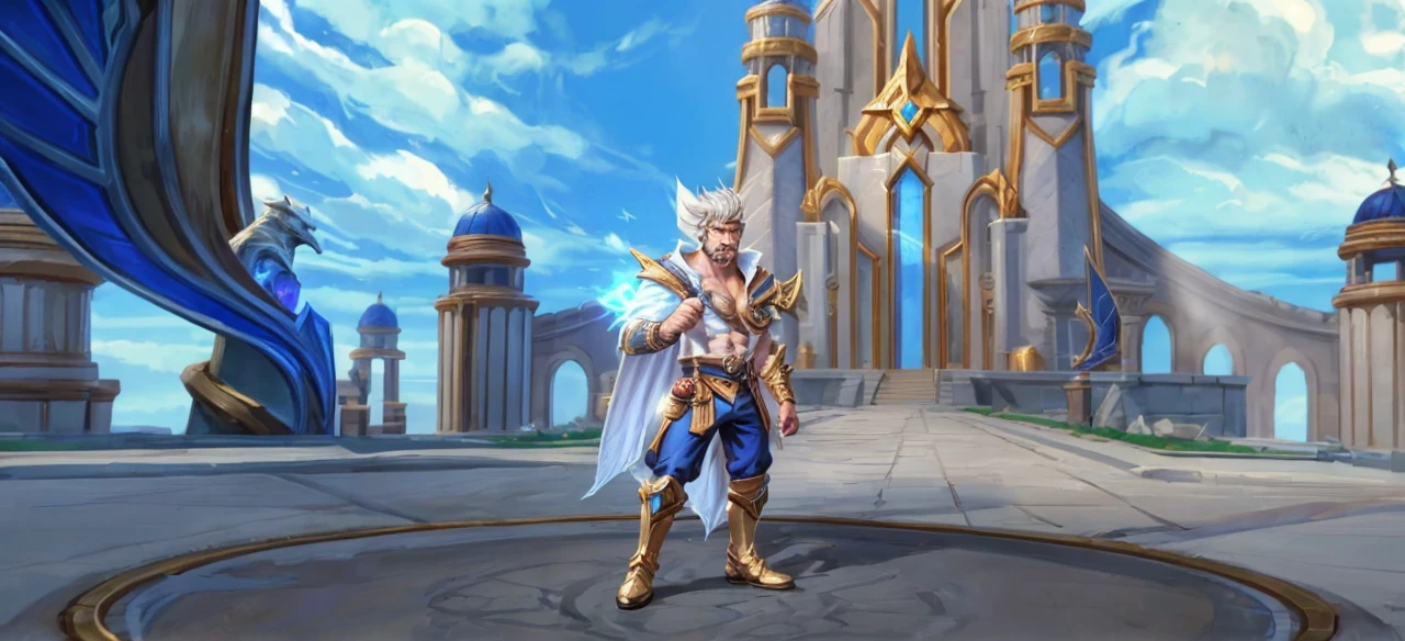 A handsome man, white hair, striking look, scar on his face, time traveler, league of legends style