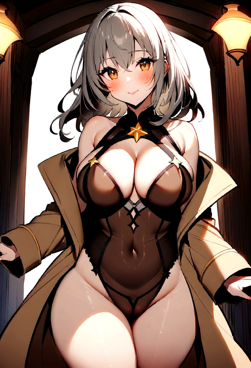 miHoYo,star穹鐵道,Actress,star,gray medium hair women,Brown coat with a small amount of light orange,Girl,very beautiful,female curves,