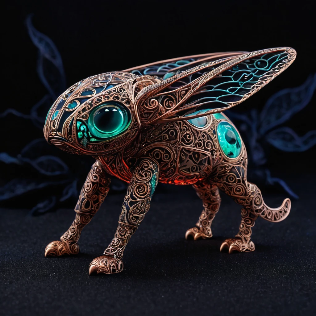 Create a visually stunning and captivating representation of never-before-seen magical creatures from Mars. These creatures are both cute and dark, with a unique bioluminescent quality. The design should incorporate elements of zentangle art, with intricate and mesmerizing patterns. The creatures should appear in a 3D format, with a cinematically-inspired background. Emphasize the mysterious and awe-inspiring nature of these creatures through the use of dark colors and contrasting bioluminescent zentangle lines. The final result should be a mesmerizing and otherworldly depiction of these unknown beings from the red planet.