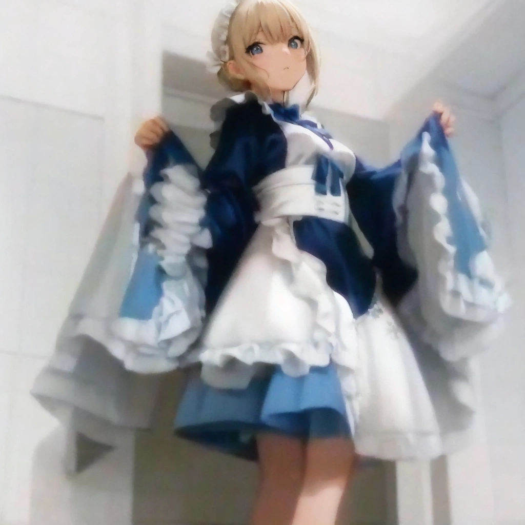Holding a blue and white umbrella、Anime character wearing a blue and white dress, , Cute anime waifu in a nice dress, Maid clothesを着たアニメの女の子, Splash art anime , Gwaiz, Cute anime character design, artwork in the style of Gwaiz, Beautiful anime artwork, Beautiful Anime Girls, Maid clothes, Beautiful anime art