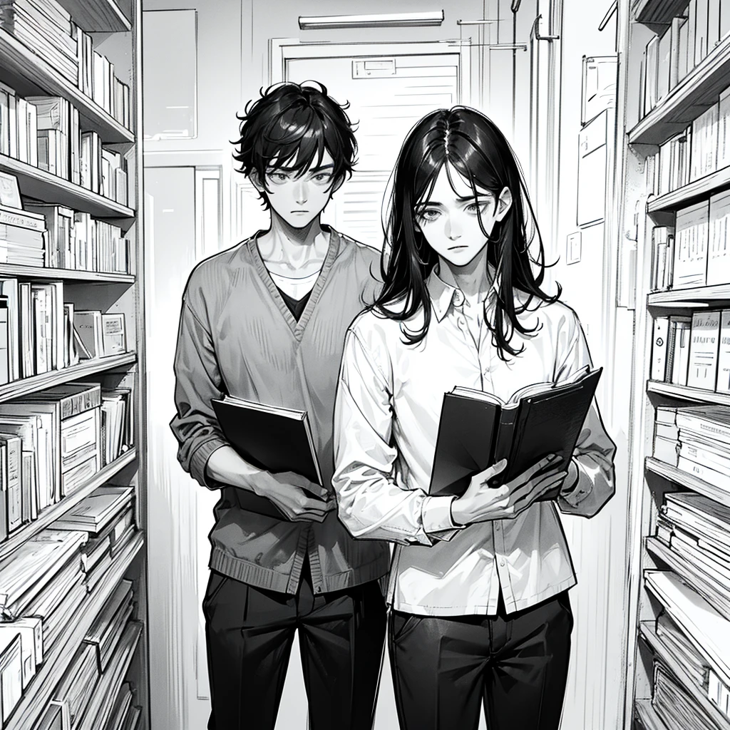 black hair, young man, readings books, tired and listless expression, sketch, line art,Second-person view, anatomically correct, award winning