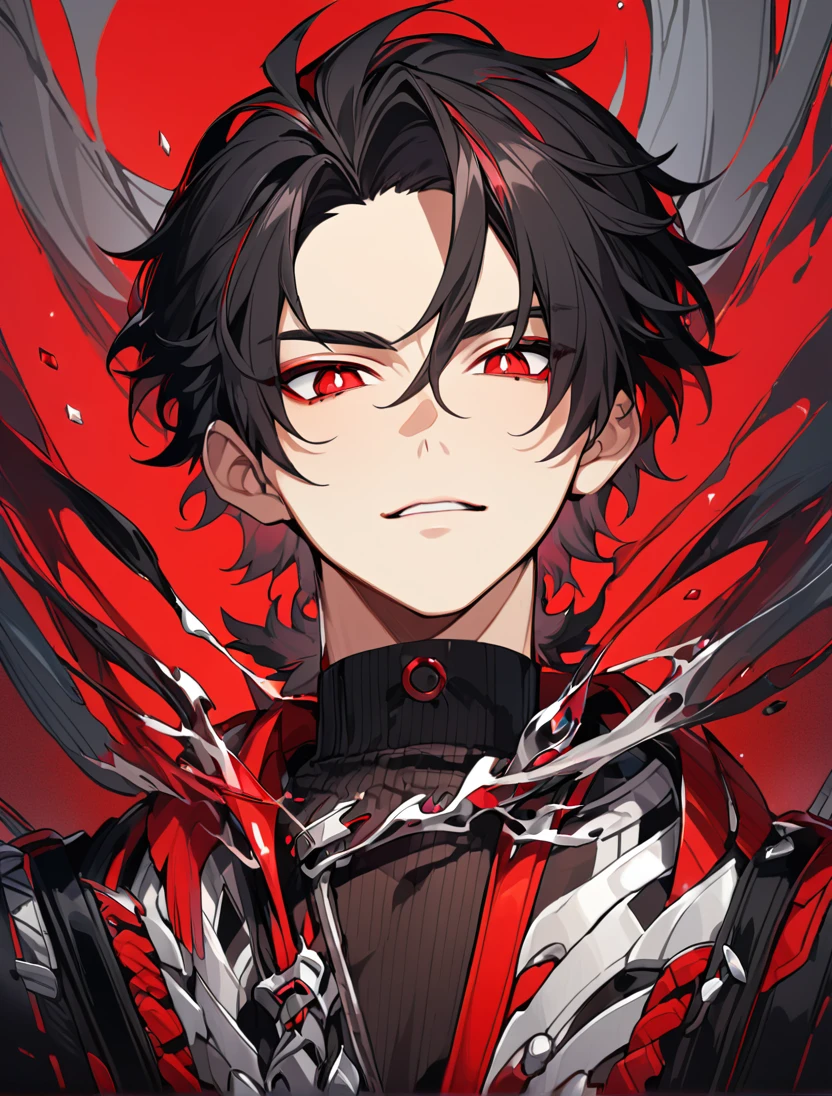 (Black_Hair), (red_ruby_eyes), (Handsome), (attractive), (male), (close_up_shot), (detailed_eyes), (detailed_hair), (clean_hair),  (vertical_pupils), (jawline), (wears_aristrocatic_outfit), (teen), (short_hair)