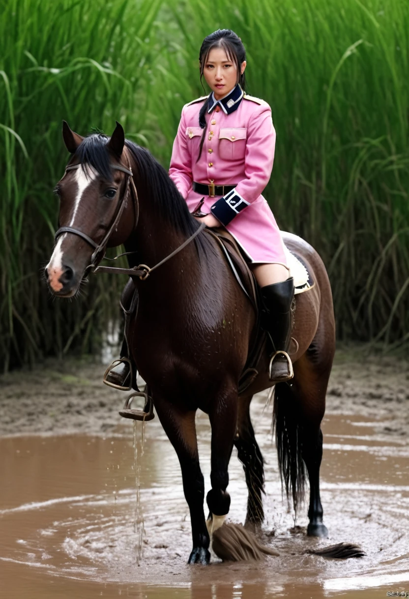 (((masterpiece))),(((Highest quality))),((Tabletop:1.4, Highest quality)), (Realな写真:1.4), 
((1 cute girl knight)),rodeo,horse standing,Surprised face,stumble,aggressive,slouch,horse standing, prancing horse in pitfall,cute,Napoleon,
(超High resolution:1.2),, wonderful, Very detailed CG Unity 8k wallpaper, Very detailed, High resolution,fat horse ridden by japanese girl,Plump,Double,Pink military uniform,Soaking in the swamp,Mud Splash,
Soft Light, Beautiful detailed girl, Droopy eyes,Very detailedな目と顔, Beautiful and exquisite nose, Beautiful and exquisite,  horse ridden by a girl can't stand up because its drowned in the sticky muddy pitfall:10.0 ,Displeased face:4.0,Real,Stir,Anatomically correct,action horse riding scene while struggle fighting