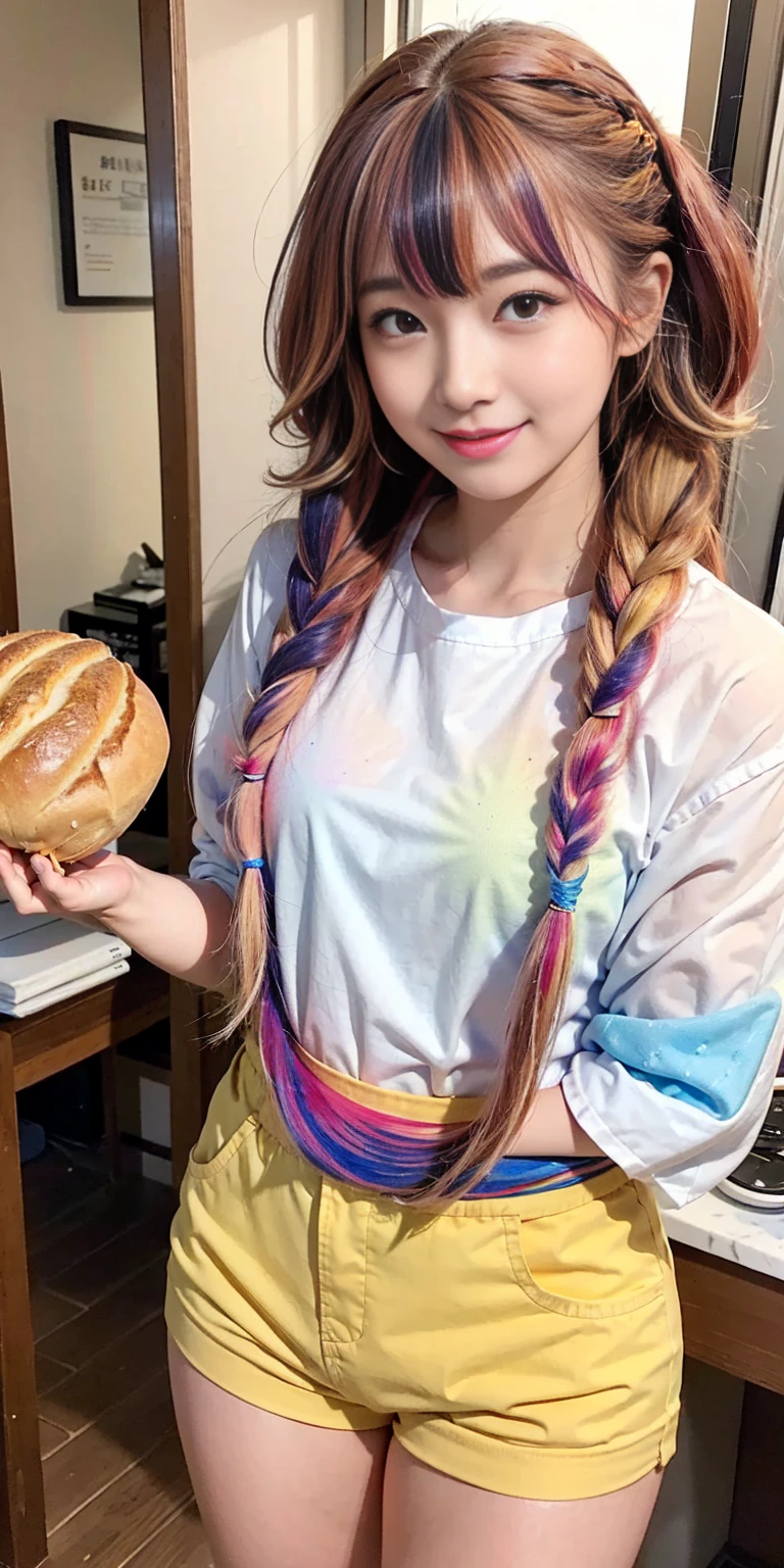 ((holding a large loaf of bread))、
12 year old girl、
Day本アイドル、

Cute Smile、
Lewd smile、　
Panting face、Pant voice、
Fluid organization:1.6), One beautiful girl with really wild hair, (Colorful wavy hair:1.2),( Two long braids:1.2), (Long wild hair:1.2), (Multicolored Hair: 1.9),Cute smile
Bakery Sales Staff、

Angle from directly below、
Low - Angle、スーパーLow - Angle、
apron、
blouse(See-through)、
はだけるblouse、
My shirt is open、
Open shirt、
hot pants、
ピンク色のhot pants、I can see a little underwear、Thighs、Butt、Beautiful buttocks、
I'm cleaning、
I'm wiping the floor.、Wipe the floor with a rag、
Bend over to clean、




clear、serious
Bakery Cafe、bread
Bakery clerk、Day本アイドル、

(masterpiece), (Highest quality:1.4), Absurd, [:Intricate details:0.2],  (View your viewers:1.2), Day,  reflection、
Reddish hair，Golden Student，enjoy，Moist，肉感Thighs，Slim figure，Moist, Glowing pink skin，transparent，Mature Woman，Affectionate expressions，情熱的に取り組んでいます

Day本アイドル