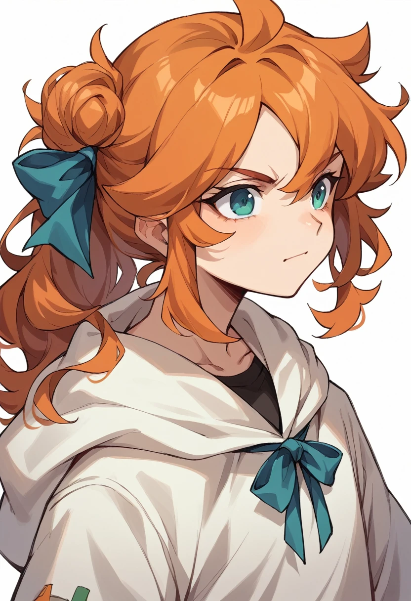 draw an oc with a ribbon in orange hair and brown hair