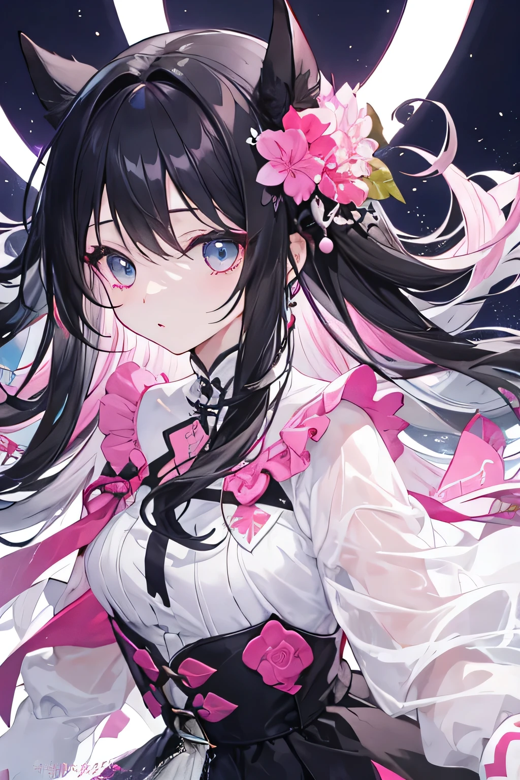 Highest quality、One Girl、hair color: Black Hair, Inner white、Long Hair、Game Distribution、Pink-gray