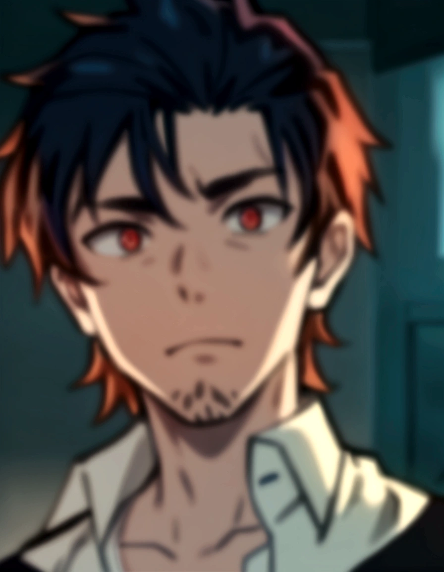 a close up of a person with a shirt on and a shirt on, okabe rintarou, shiro takatani, rin, avatar image, hiro, otaku gangasta, gapmoe yandere, yuya nagai, aramaki shinji, ssss.gridman, young anime man, orange - haired anime boy, handsome guy in demon slayer art