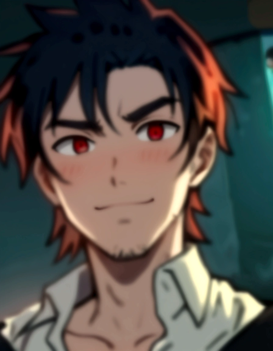 a close up of a person with a shirt on and a shirt on, okabe rintarou, shiro takatani, rin, avatar image, hiro, otaku gangasta, gapmoe yandere, yuya nagai, aramaki shinji, ssss.gridman, young anime man, orange - haired anime boy, handsome guy in demon slayer art