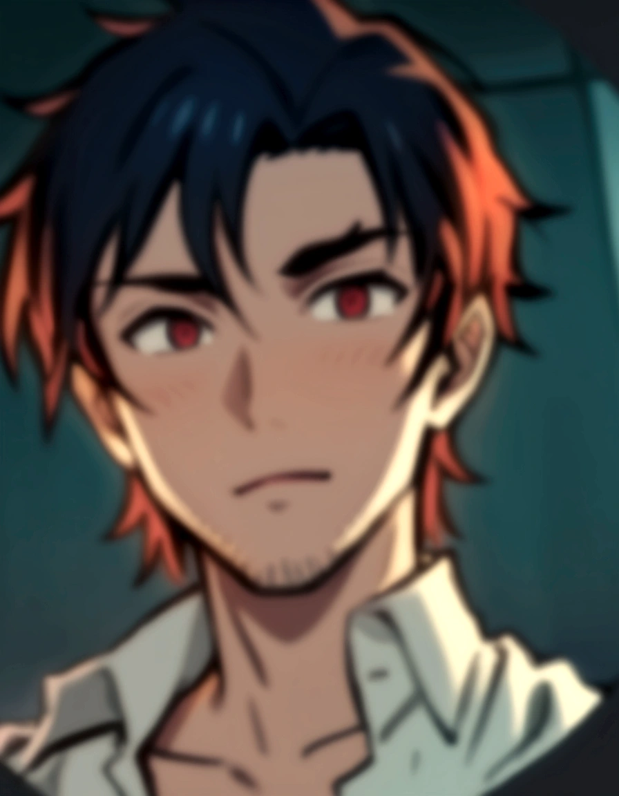 a close up of a person with a shirt on and a shirt on, okabe rintarou, shiro takatani, rin, avatar image, hiro, otaku gangasta, gapmoe yandere, yuya nagai, aramaki shinji, ssss.gridman, young anime man, orange - haired anime boy, handsome guy in demon slayer art
