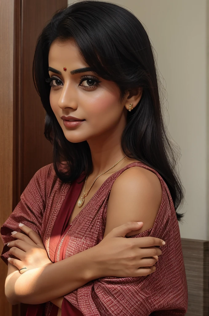 സുന്ദരിആയ കേരള പെൺകുട്ടി വാൽകണ്ണാടി നോക്കുന്നു 