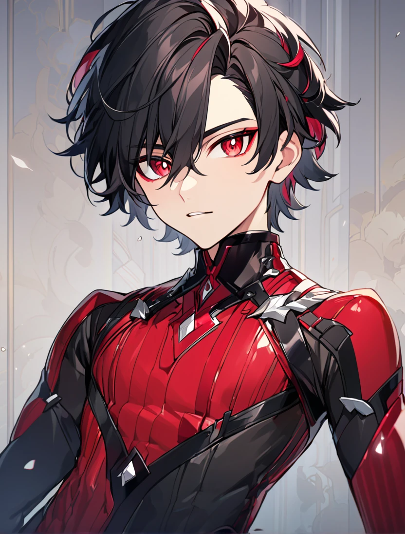 (Black_Hair), (red_ruby_eyes), (Handsome), (attractive), (male), (close_up_shot), (detailed_eyes), (detailed_hair), (clean_hair), (vertical_pupils), (black_pupild)(jawline), (wears_aristrocatic_outfit), (), (short_hair)