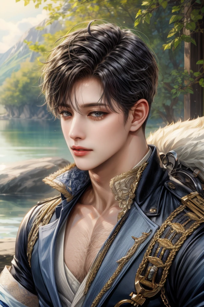 masterpiece, best quality, half body picture of 1 boy, young handsome boy, character from Marvel, detailed face, face focus, anime eyes, detailed scenery bg