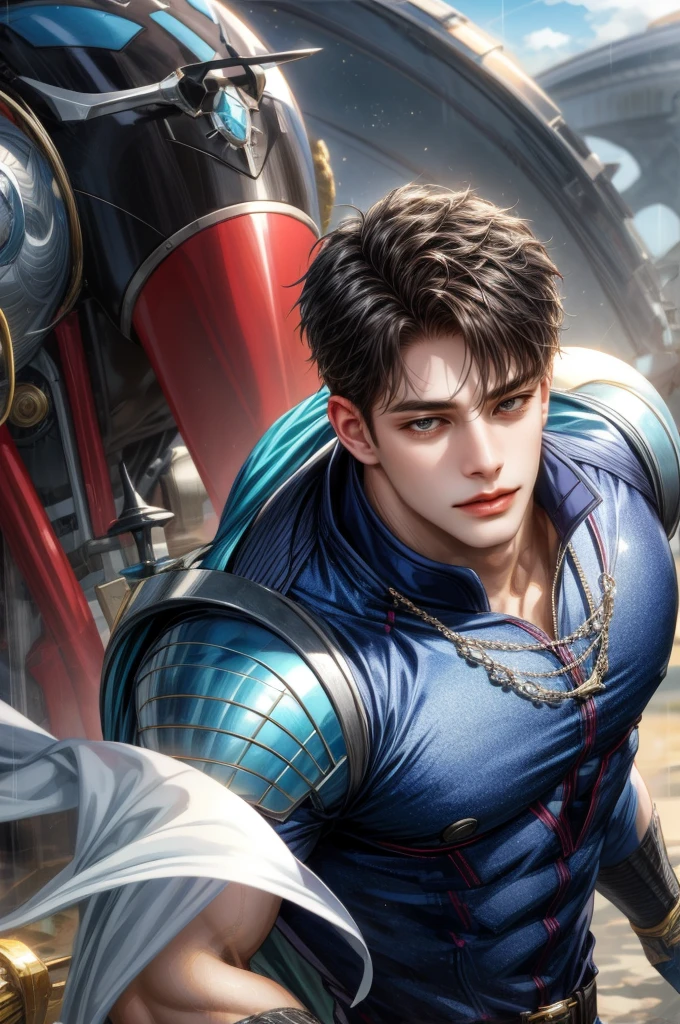masterpiece, best quality, half body picture of 1 boy, young handsome boy, character from Marvel, detailed face, face focus, anime eyes, detailed scenery bg