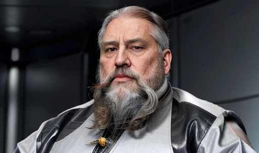 , The space general aged 65 has long gray beard and long beard, wears a futuristic uniform, he is fat bearded, long sleeve uniform , wearing leather gloves on your hands, , He wears a white general&#39;s hat on his head. He wears a general&#39;s hat.((He is very chubby and has a white Speedo, in a huge swimming room he wears no clothes, ))), Inside the spacecraft. Full body photography Full body photography ))), Inside the spacecraft.