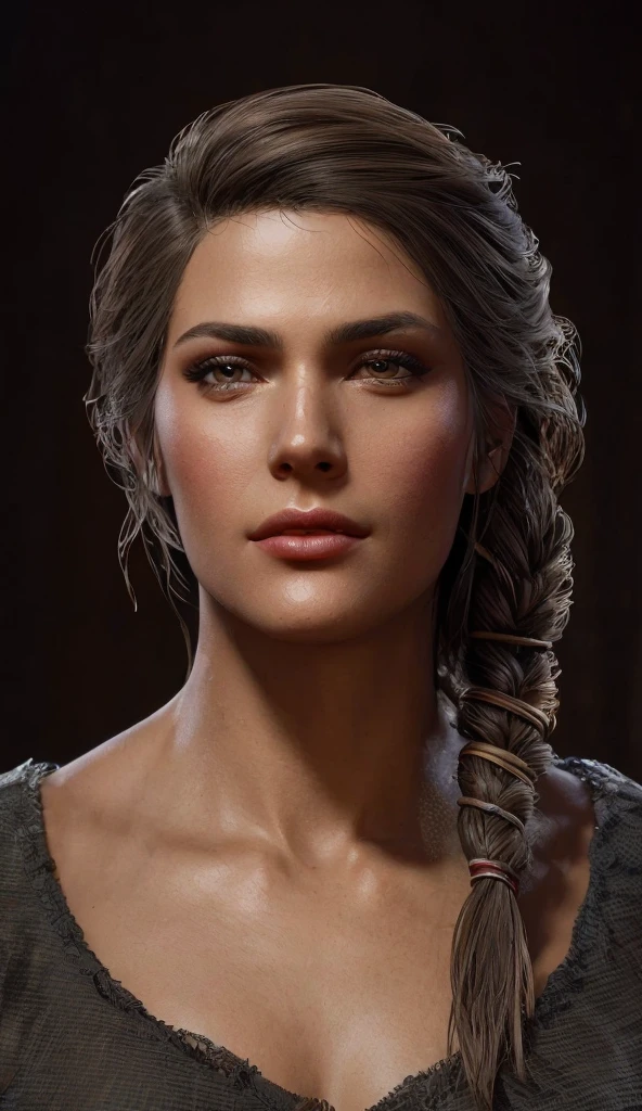 Kassandra, light brown eyes, (best quality, ultra-detailed), (realistic:1.37), beautiful and detailed face, ultra-realistic texture, delicate face, delicate body, red lipstick, bright colors. High definition, 8K.