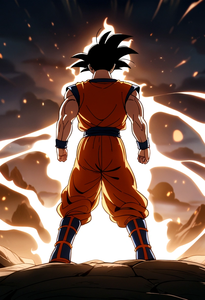 Michael Phelps wearing son goku clothes, son goku hair, son goku body, illuminated bright face, cinematic,epic scene,
