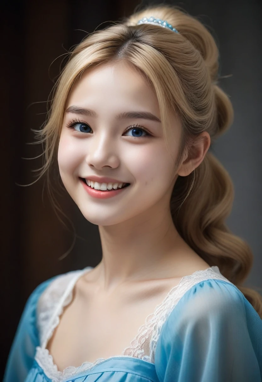8K, Ultra-high resolution, Highest quality, masterpiece, 三分割法によるphotograph,Surreal, photograph, 1 Girl, (16 years old:1.3), pretty girl, Cute face, Beautiful eyes in every detail, 細かくdetailedに,masterpiece,, One Girl:1.2, Village realistic、Virginia Otis 15 year old girl、Victorian era city, Europe. Noble daughter、Looking up from below、The blonde-haired, blue-eyed depiction wears a long-sleeved, sheer fabric dress、Various sexy poses、smile、Depict the whole body、Beautiful leg line beauty,Full of sex appeal,Sensual,屈託のないsmile,Heal the heart,Short ponytail、beauty,Long neck、Laugh a little、Please close your mouth and laugh、(((Ideal body type))),A cup small breasts :2,、Portraiture:2、Perfect Anatomy、なdetailed、detailed、Surreal、Light and shadow,Strong light