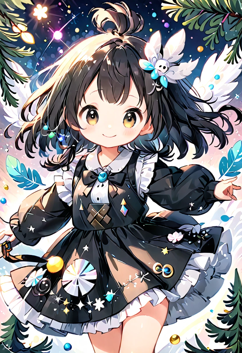 of pine-chan、cute、black Jack、Wide-open eyes、24K.Ultra delicate、of pine、Overflowing with smiles、particle、feather、Fractal Art、Dresses with elaborate designs、cute、fancy