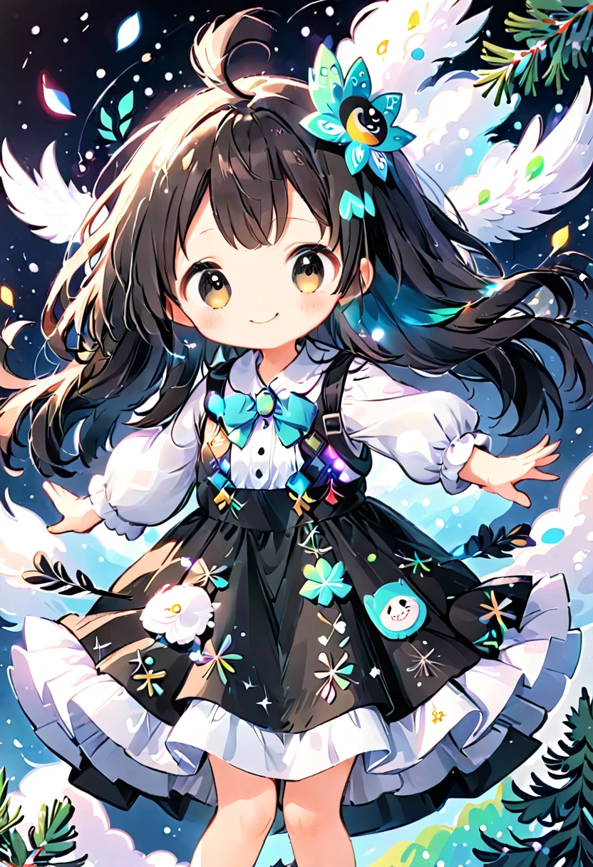 of pine-chan、cute、black Jack、Wide-open eyes、24K.Ultra delicate、of pine、Overflowing with smiles、particle、feather、Fractal Art、Dresses with elaborate designs、cute、fancy