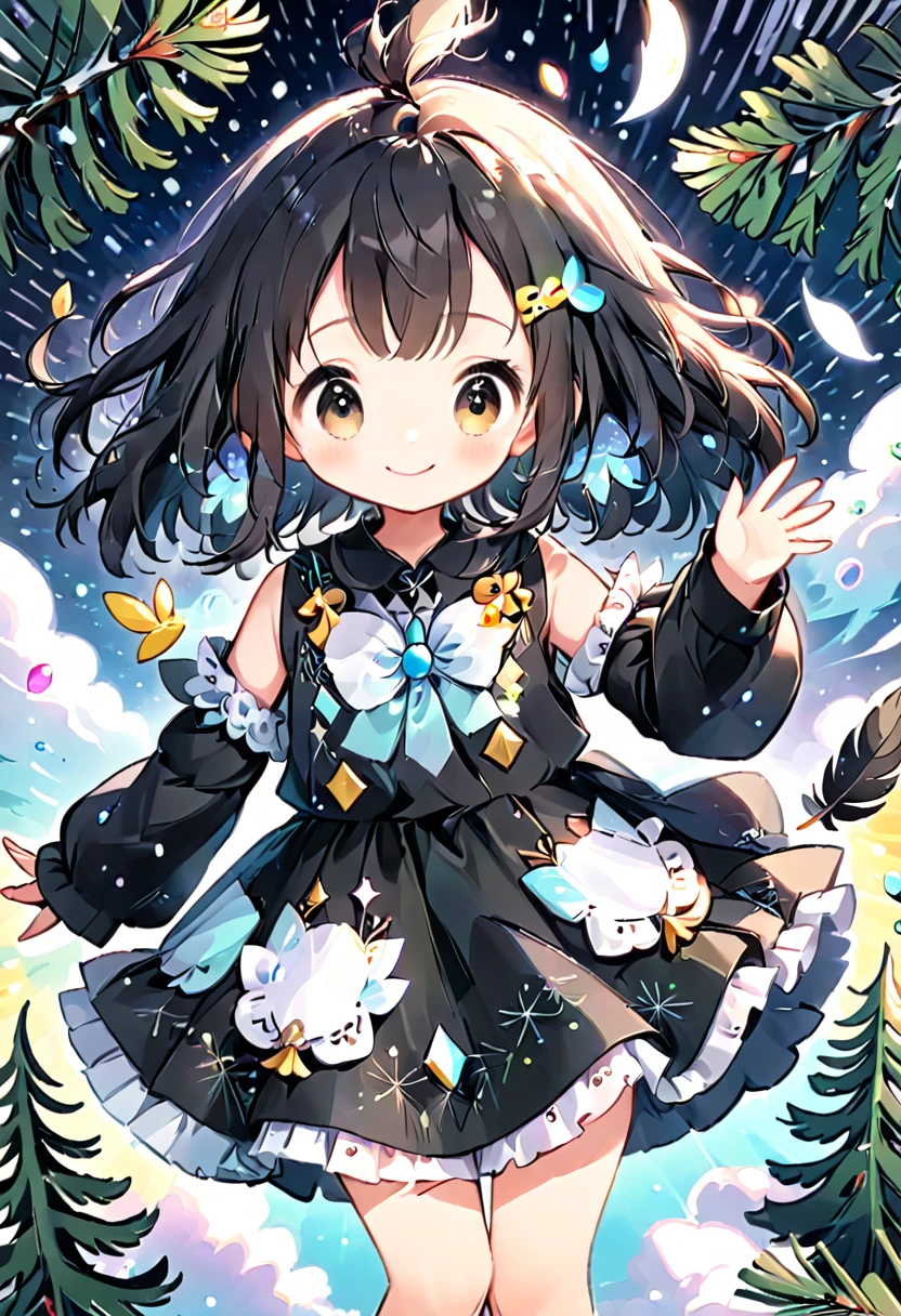 of pine-chan、cute、black Jack、Wide-open eyes、24K.Ultra delicate、of pine、Overflowing with smiles、particle、feather、Fractal Art、Dresses with elaborate designs、cute、fancy
