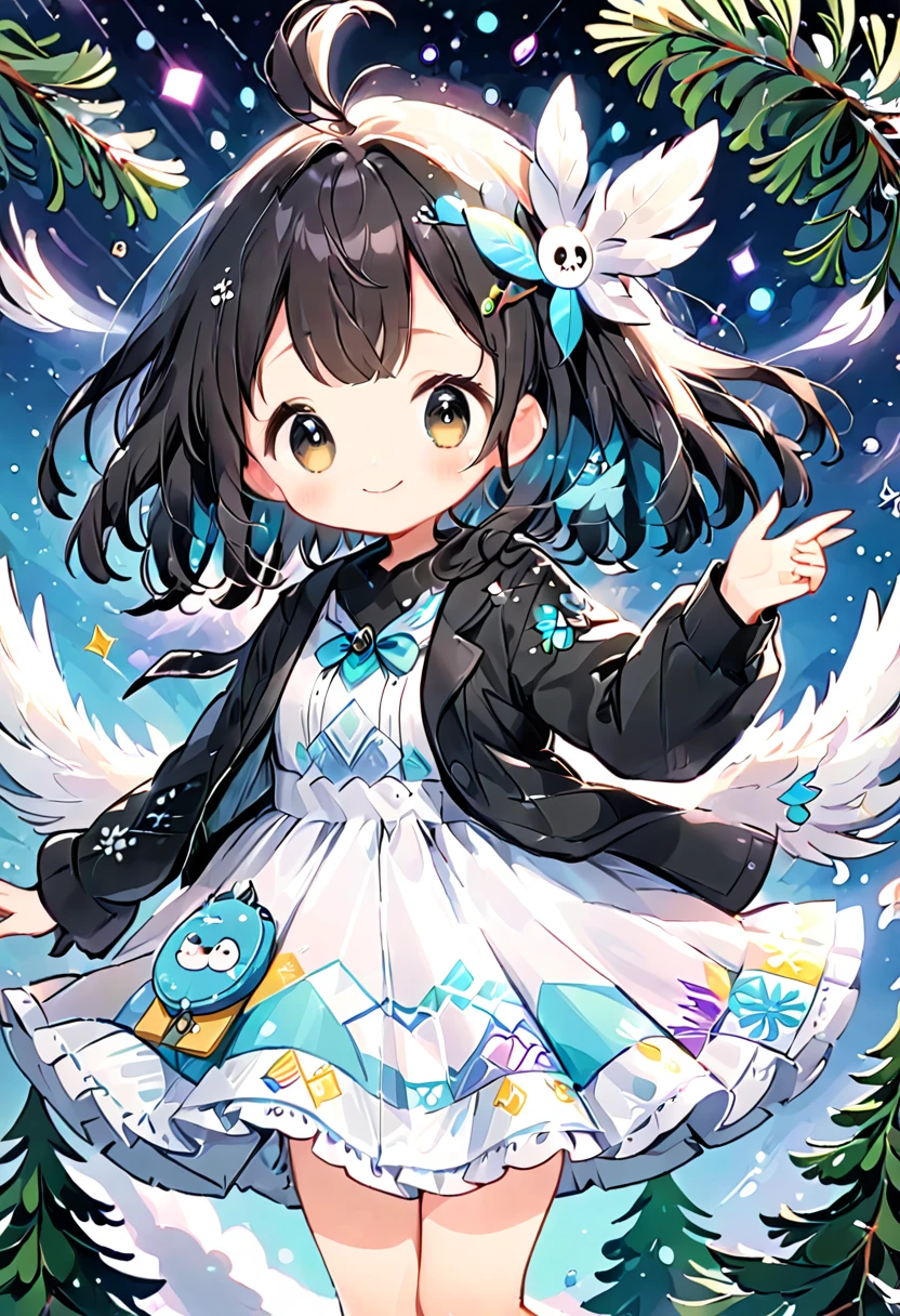 of pine-chan、cute、black Jack、Wide-open eyes、24K.Ultra delicate、of pine、Overflowing with smiles、particle、feather、Fractal Art、Dresses with elaborate designs、cute、fancy