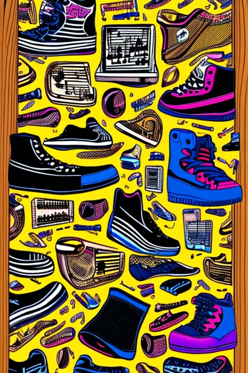 A background filled with scattered musical notes in various sizes and colors
A background completely filled with scattered sneaker in various sizes and colors, covering the entire screen.
colorful image
Punking
Written by "Music for LIFE" on the wood board
black medium hair black medium hair
Five fingers Baggy clothes Baggy clothes