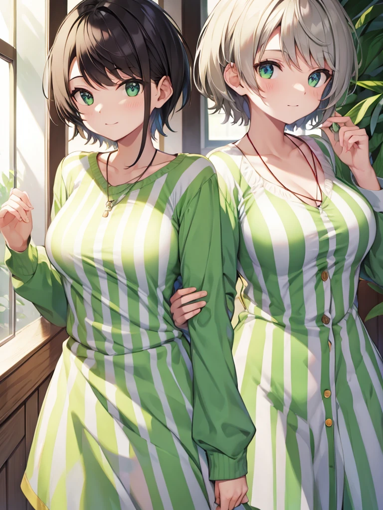 Green and white vertical striped clothing