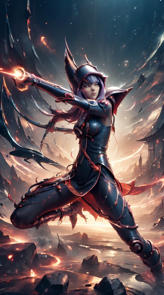 (Mesa,extremely detailed, Heavy wicks, hard surface),(conceptual art:1.1),(Shielded core style:0.8), A woman in robo ninja armor is standing.,(body:1.1),(long legs:1.1),(Equipped with saber and chain.:1.1),(A detailed eye:1.3),(A detailed face:1.3),(Detailed weapons:1.3),(detailed body:1.3),((body completo:1.5)),(The background is a crimson flame..:1.5),realist. Sensual and sejustive and innocent pose