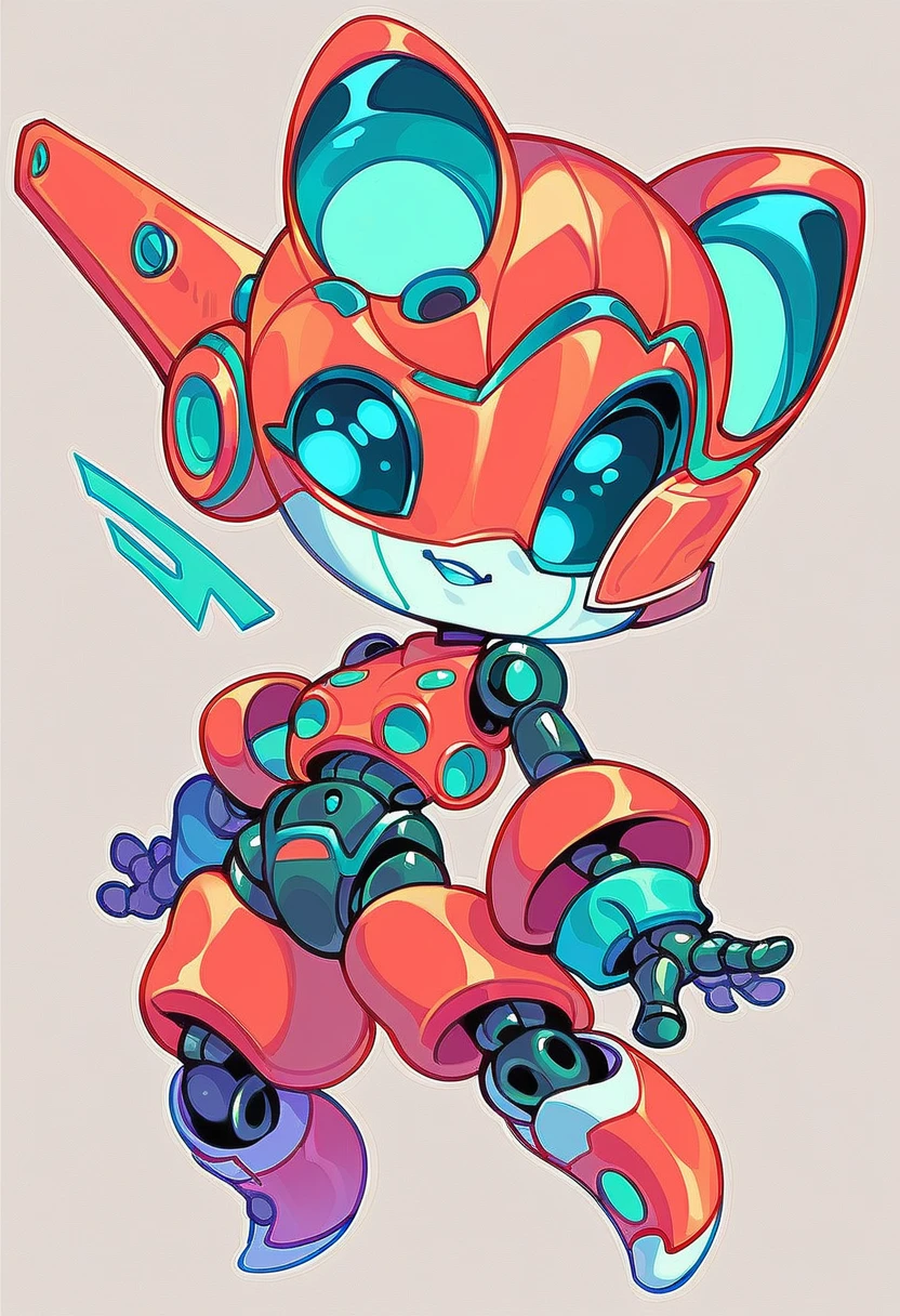 Sidescroller character facing right, Chibi robot, robot with mask and sunglasses shaped eyes, medabot style, red and white, big head, thick parts