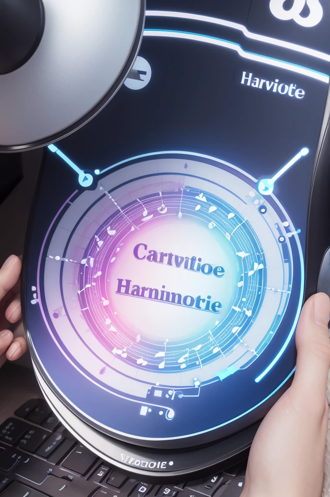create a logo written HarmonyVoicde