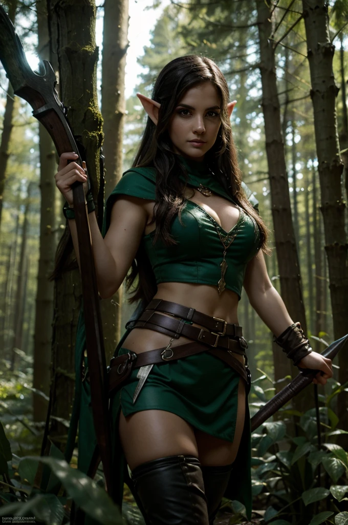 cute fantasy elf hunter woman in the forest