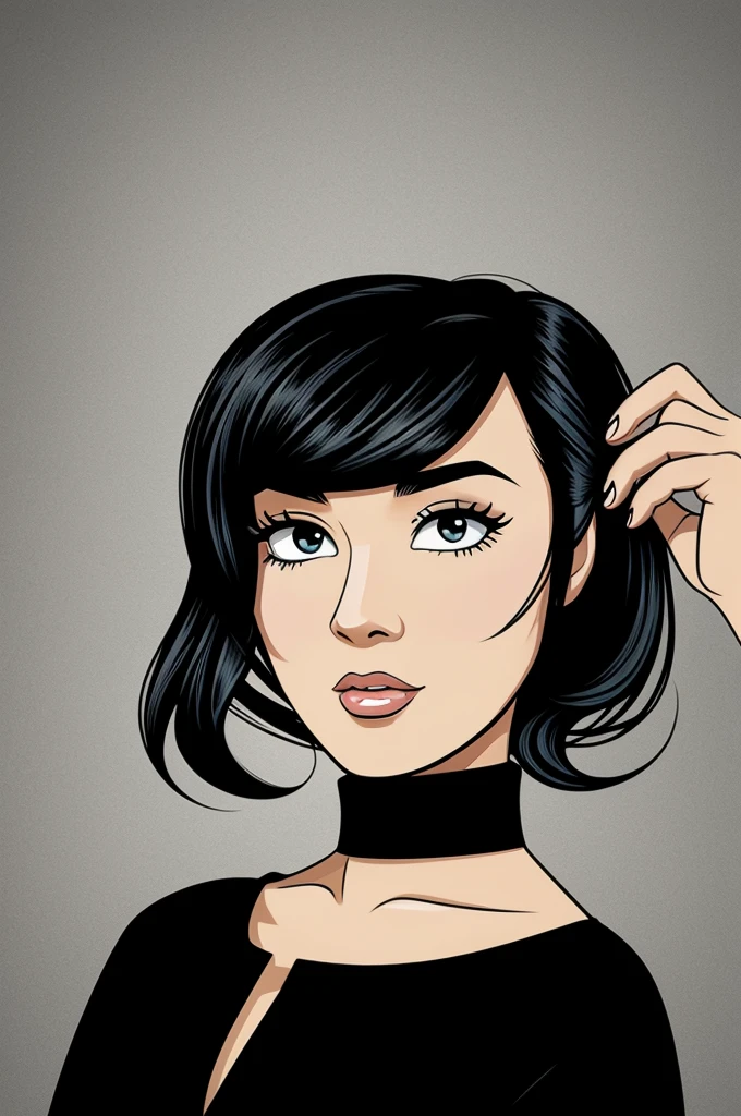 woman in black hair cartoon