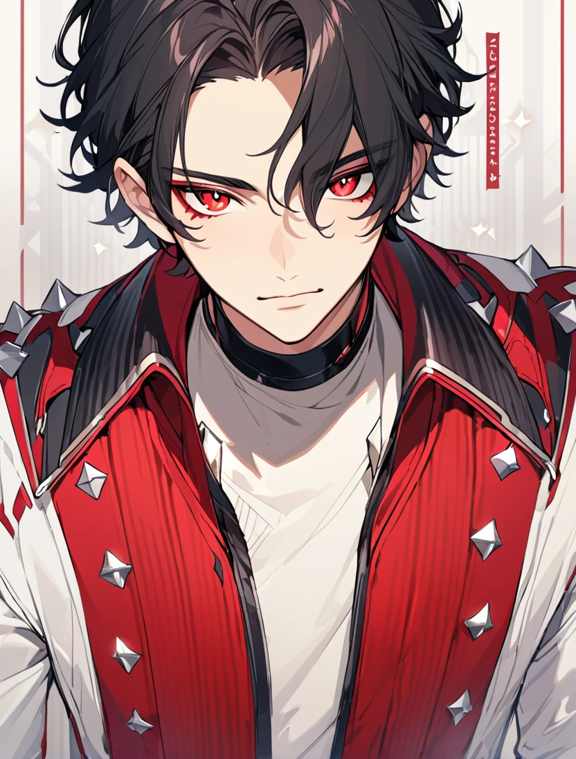 (Black_Hair), (red_ruby_eyes), (Handsome), (attractive), (male), (close_up_shot), (detailed_eyes), (detailed_hair), (clean_hair), (vertical_pupils), (black_pupild), (jawline), (wears_aristrocatic_outfit), (teen), (short_hair)