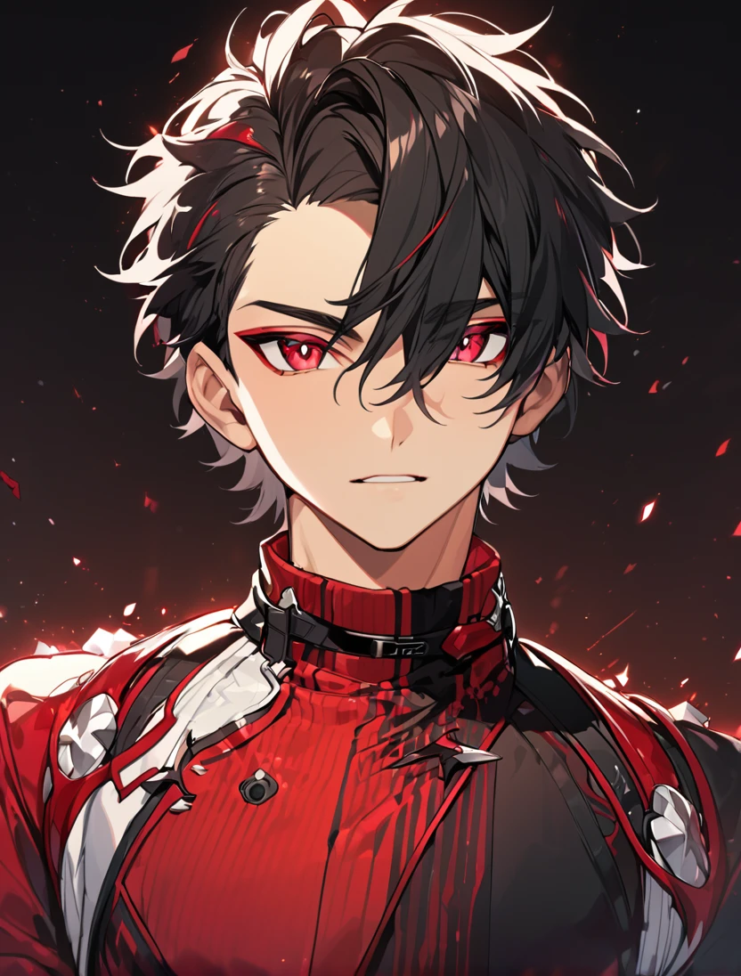 (Black_Hair), (red_ruby_eyes), (Handsome), (attractive), (male), (close_up_shot), (detailed_eyes), (detailed_hair), (clean_hair),  (vertical_pupils), (black_pupild), (jawline), (wears_aristrocatic_outfit), (teen), (short_hair)