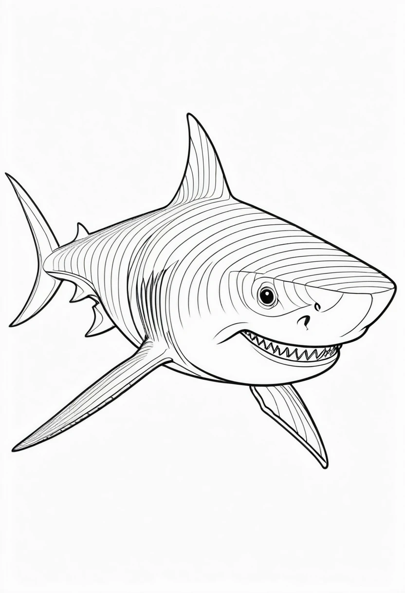 coloring page for kids, shark , thick lines, drawing, white background