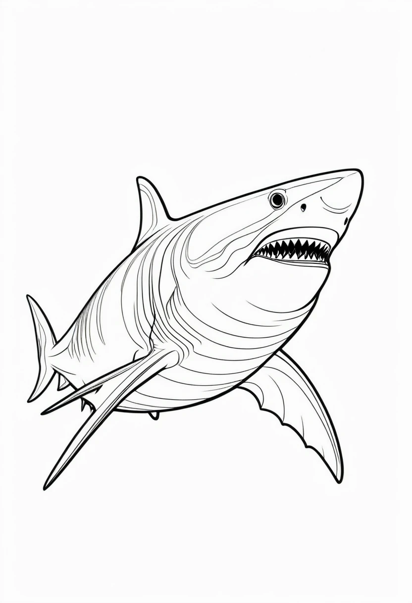 coloring page for , shark , thick lines, drawing, white background
