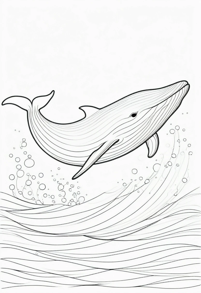 coloring page for kids, whale , thick lines, drawing, white background