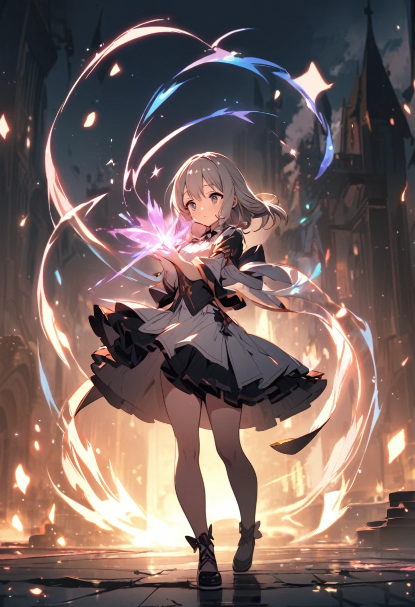 A beautiful, cute girl uses magic while standing full body.