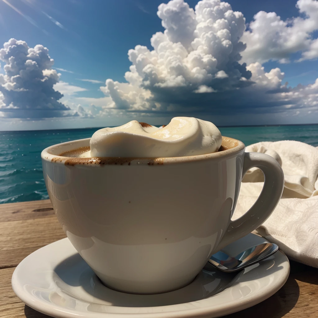 Cup of coffee with clouds around 