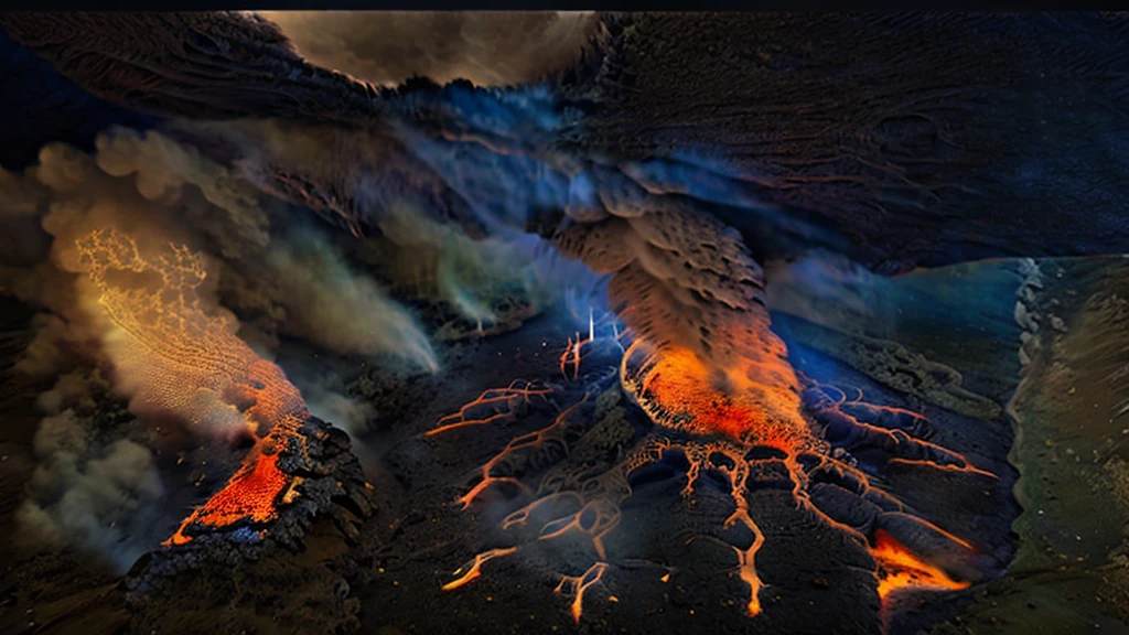 best quality, masterpiece, large wise fire dragon, volcano eruption, ash falling everywhere,