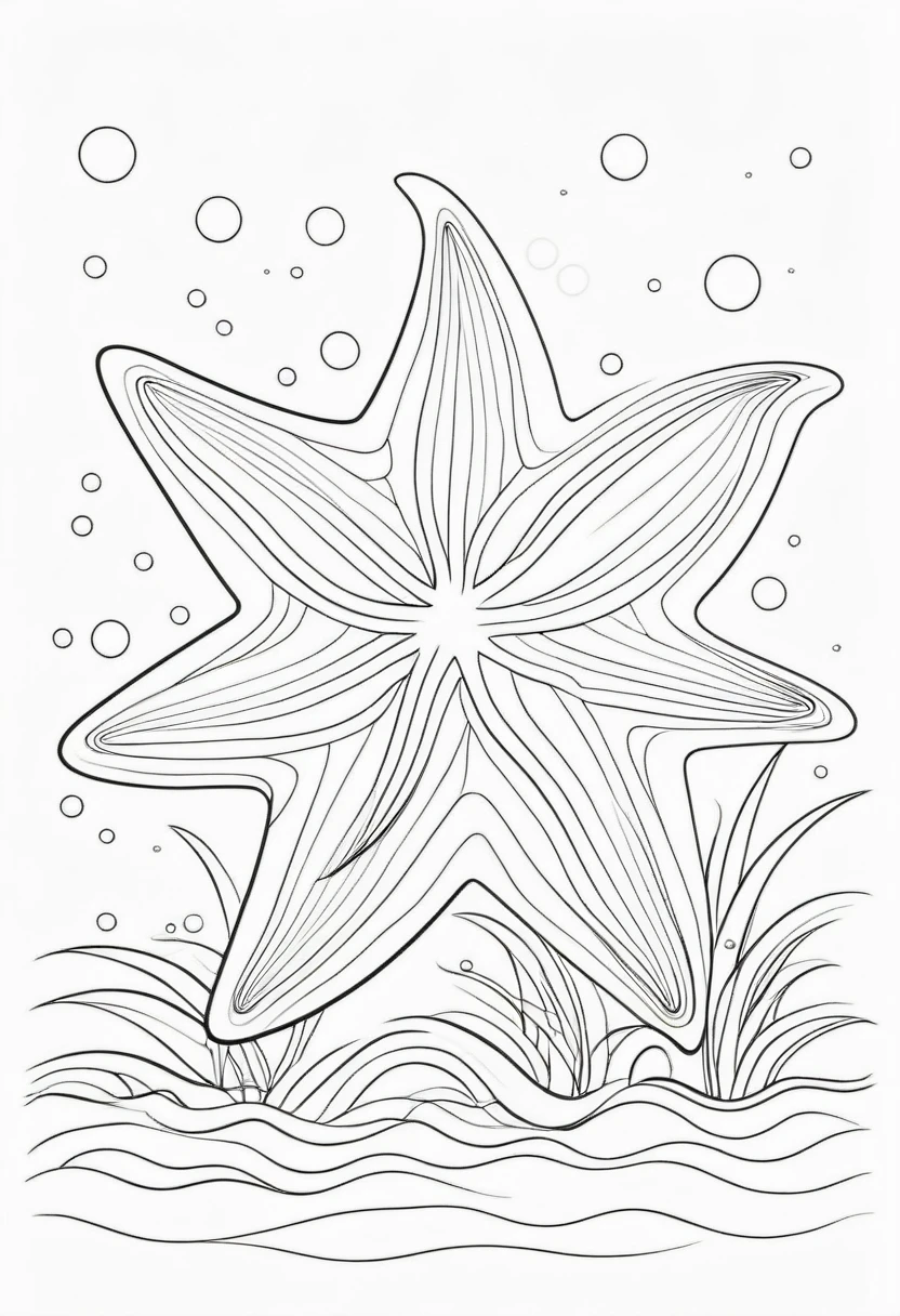 coloring page for kids, star fish , thick lines, drawing, white background