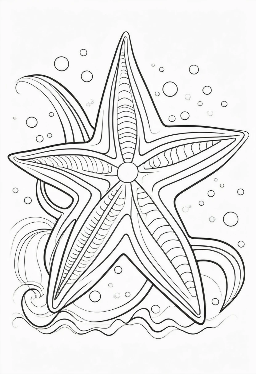 coloring page for kids, star fish , thick lines, drawing, white background
