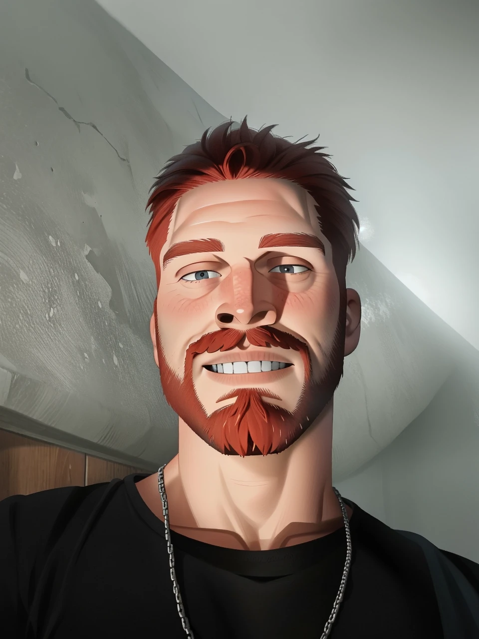 Ingólfr Einarr is a 40-year-old red-haired Viking man with a full beard, outgoing, muscular and very attractive, who wears his imposing medieval armor. hyper detailed and super realistic. cartoon style. Ingólfr Einarr raising his arm and holding a mug of beer