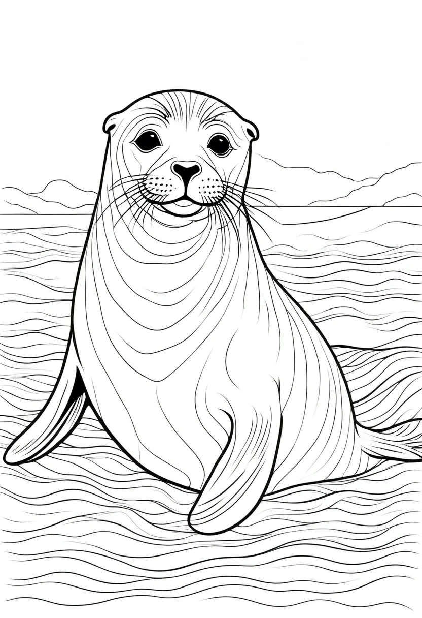 coloring page for kids, seal , thick lines, drawing, white background