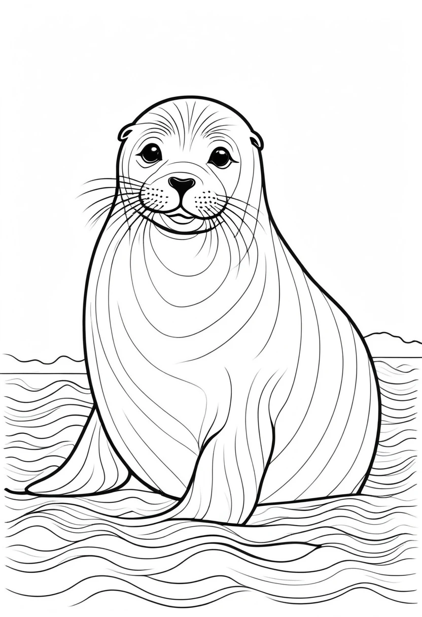 coloring page for kids, seal , thick lines, drawing, white background