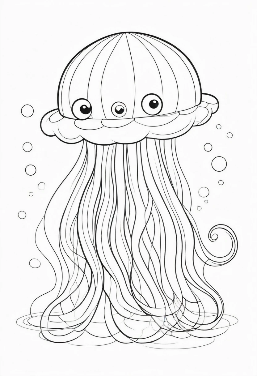 coloring page for kids, jellyfhish , thick lines, drawing, white background
