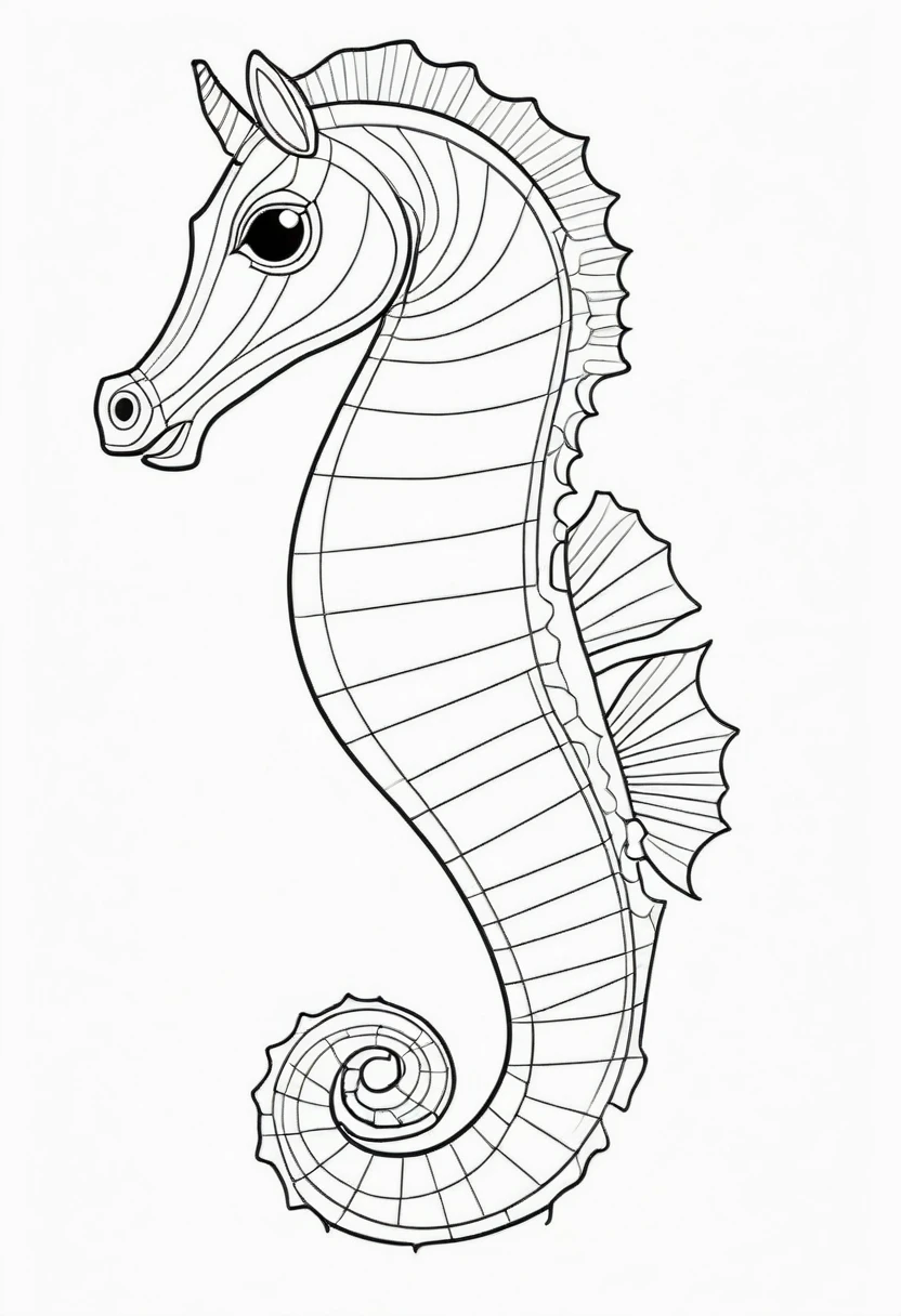 coloring page for kids, sea horse , thick lines, drawing, white background