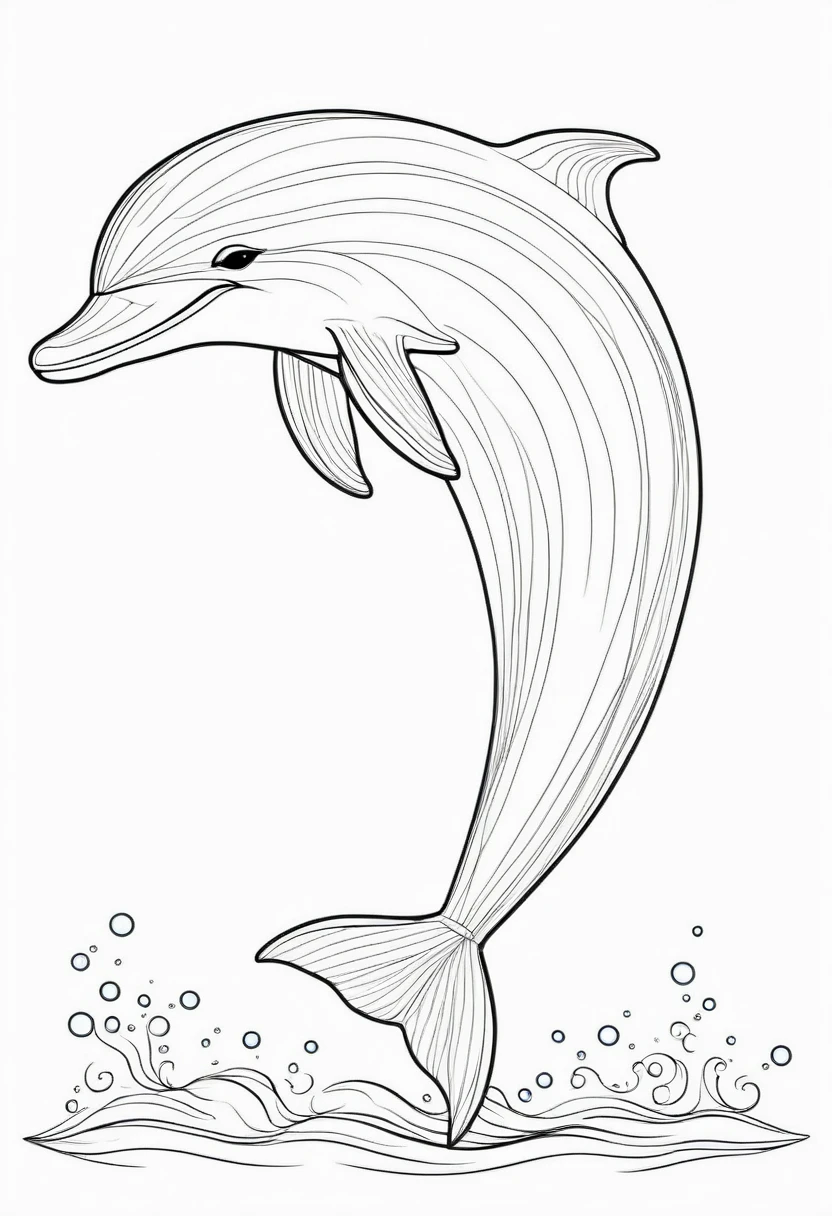 coloring page for , dolphin , thick lines, drawing, white background