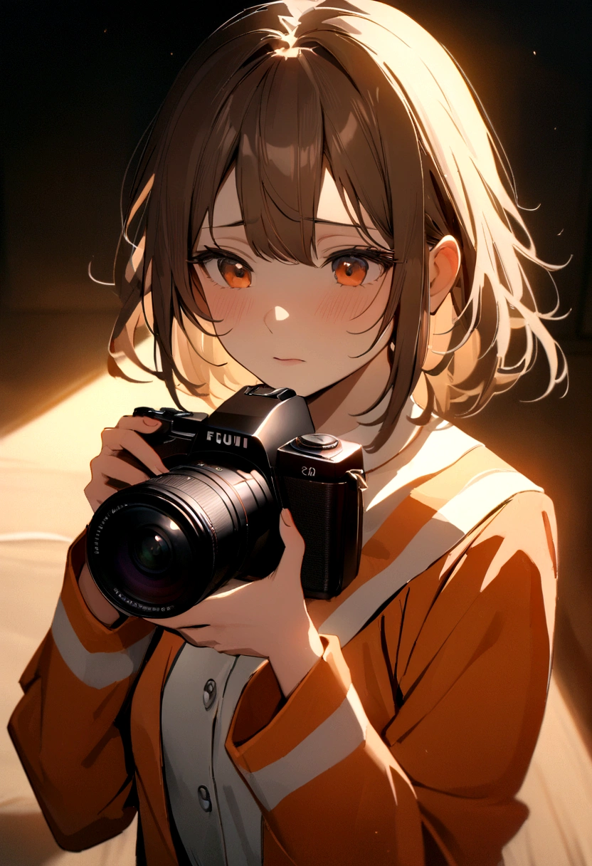 ((realism)), extremely high quality RAW photograph, Detailed background, complex, Messy hair, Exquisite details and textures, Very detailed, photo (Allison Mack) In the cell, (Wearing orange prison uniform:1.3), Look away from the camera, 超详细的photo, Warm lighting, Art Station, 4K, Clear focus, high resolution, Delicate skin, Delicate eyes, 8K Ultra HD, Digital SLR Camera, Low glare lighting, high quality, Film Grain, Fuji XT3, sad:1.3