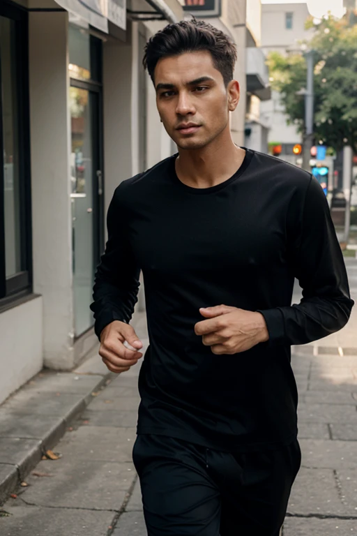man in black shirt, jogging